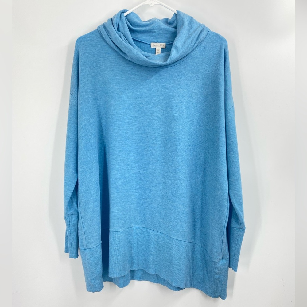Garnett Hill Tencel Cowl Neck Sweater Blue Medium